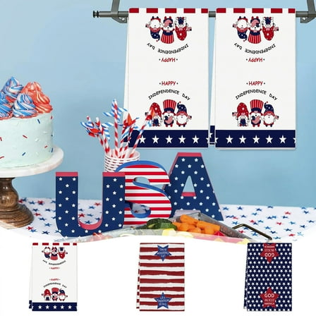Fwttom Bath Towels, America Flag Gnomes Kitchen Towels Independence Memorial Day 4Th of July Hanging Hand Bath Microfiber Towel for Bathroom Home Tea Bar Kitchen, Towels for Bathroom