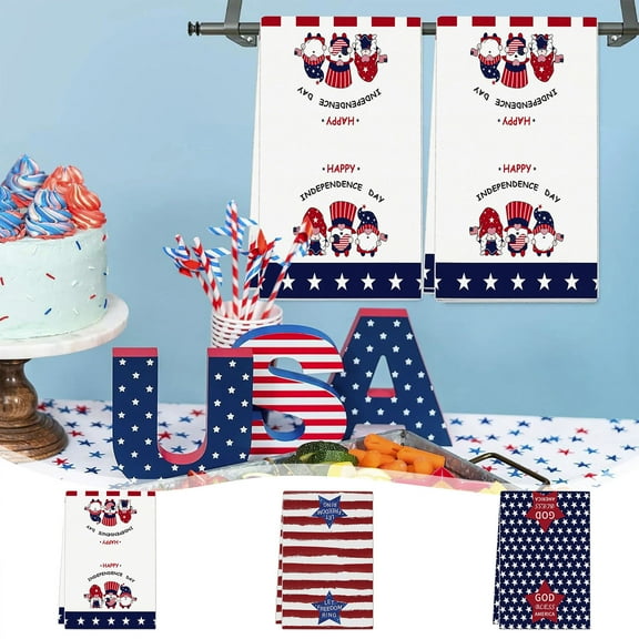 Fwttom Bath Towels, America Flag Gnomes Kitchen Towels Independence Memorial Day 4Th of July Hanging Hand Bath Microfiber Towel for Bathroom Home Tea Bar Kitchen, Towels for Bathroom