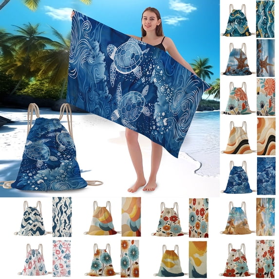 Fwttom Beach Bag Beach Towel 2 in 1, Microfiber Lightweight Oversized Extra Large Thin Sand Free Towels Travel Swim Pool Yoga Gym Camping for Women Men Beach Vacation Essentials