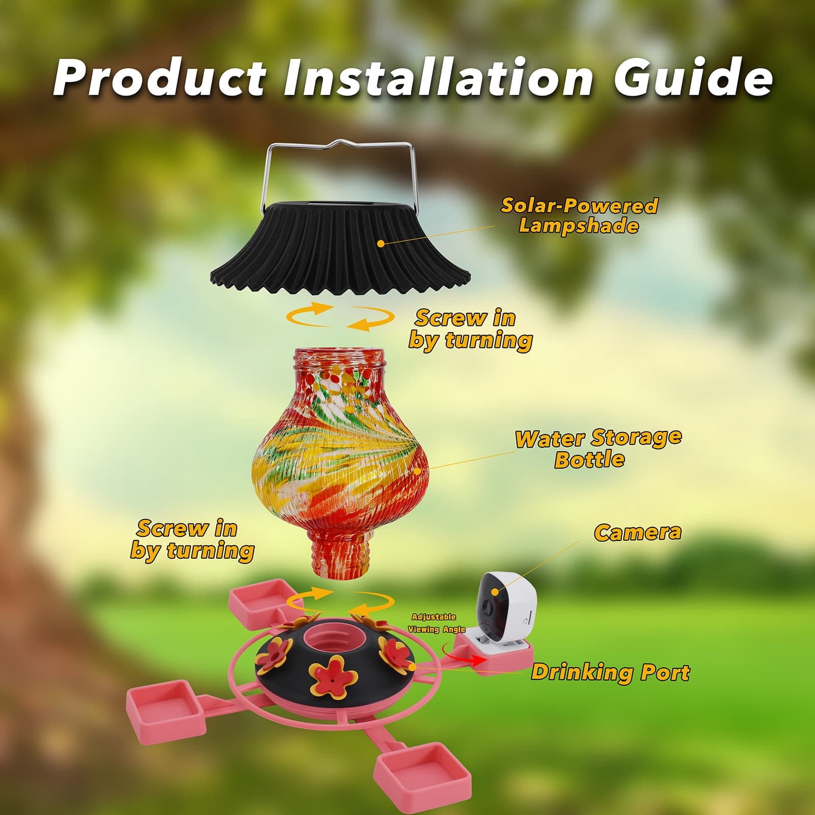 Fwttom Bird Feeder with Camera 1080P, Intelligent Hanging Solar-powered Decorative Feeders, Wild Bird Feeders for Outdoors Garden, Patio & Backyard