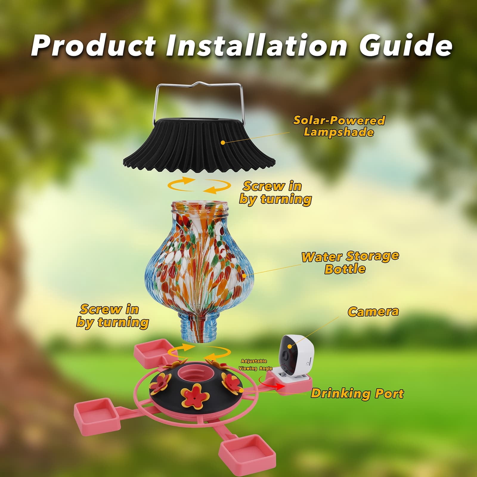 Fwttom Bird Feeder with Camera 1080P, Intelligent Hanging Solar-powered Decorative Feeders, Wild Bird Feeders for Outdoors Garden, Patio & Backyard