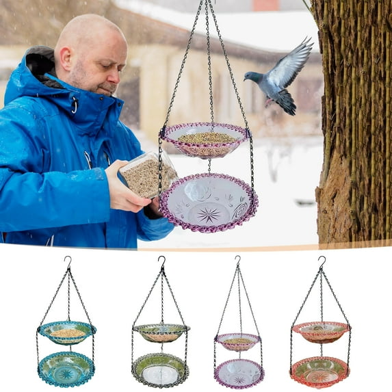 Fwttom Bird Feeders for Outdoors, Double Layer Hanging Wild Bird Feeders, Decorative Feeders for Garden, Patio & Backyard, Blue