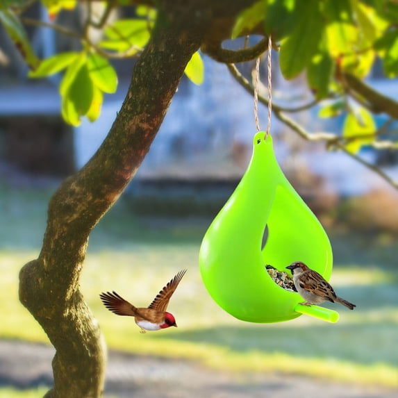Fwttom Bird Feeders for Outdoors, Teardrop Shaped Hanging Wild Bird Feeders, Decorative Feeders for Garden, Patio & Backyard, Green