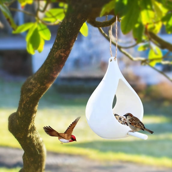 Fwttom Bird Feeders for Outdoors, Teardrop Shaped Hanging Wild Bird Feeders, Decorative Feeders for Garden, Patio & Backyard, White