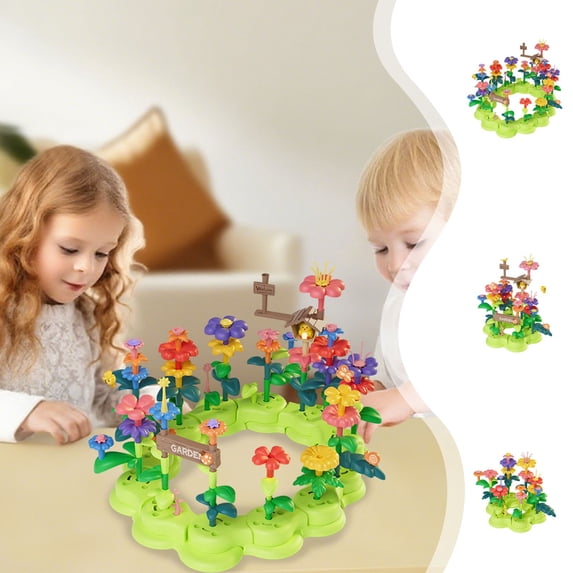 Fwttom Building Blocks Toddler Toys, Children's Assembling Garden Changing Small Garden DIY Toy Building Sets, Flower Arrangement Building Toys for Girls & Boys, Green