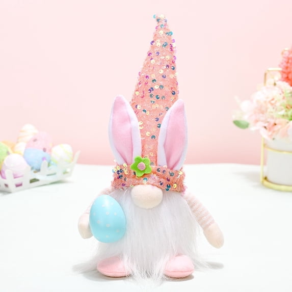 Fwttom Bunny Ear Easter Gnomes Handmade Faceless Spring Gnomes Decorations for Home Plush Tabletop Ornament