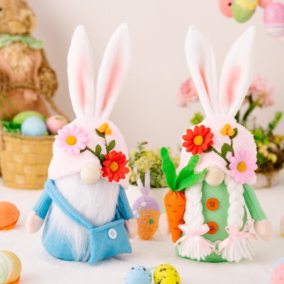 Fwttom Bunny Ear Easter Gnomes Handmade Faceless Spring Gnomes Decorations for Home Plush Tabletop Ornament