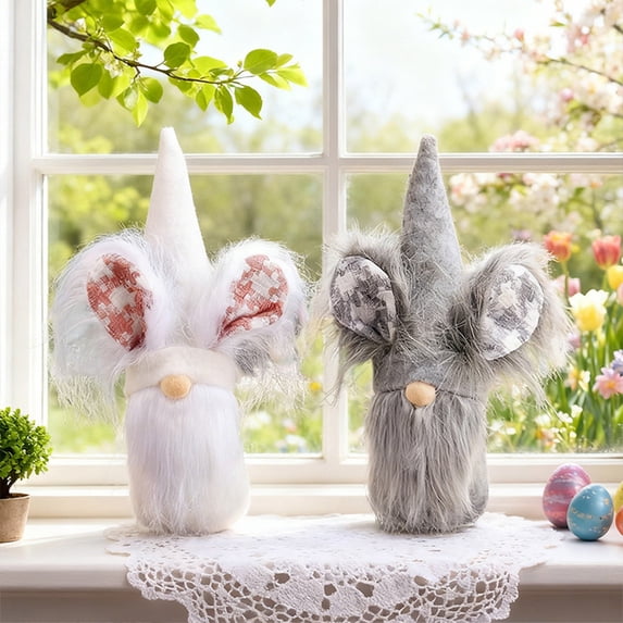 Fwttom Bunny Ear Easter Gnomes Handmade Faceless Spring Gnomes Decorations for Home Plush Tabletop Ornament