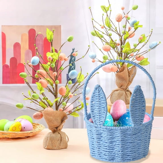Fwttom Bunny Easter Basket Woven Spring Farmhouse Decorative Storage Baskets for Easter Sggs & Small Decorations