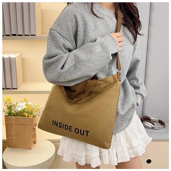 Fwttom Canvas Tote Bag, Hand Carry Crossbody Convertible Tote Purse, Machine-Washable Large Tote Bags for Women Makeup, Shopping, Travel, Commuting & Work Bag