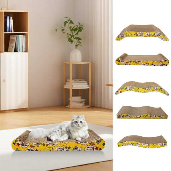 Fwttom Cardboard Cat Scratcher, Large High-density Corrugated Paper Cat Scratch Pad Bed Combo, Cat Scratchers for Indoor Cats Pet Furniture Toy, 16.9 x 7.9x 1.6 inches