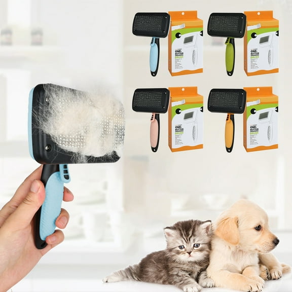 Fwttom Cat Brush for Shedding, Cat Comb Self Cleaning Needle Comb, Cat & Dog Pet Hair Brush for Detangling & Hair Removal, Cat Brushes for Indoor Cats & Dogs