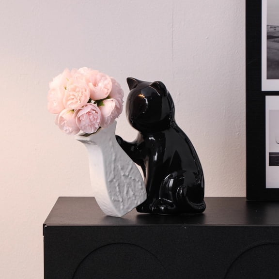 Fwttom Ceramic Vases, Flower Vases with Cat Figurine Design, Ideal Holiday Gifts for Living Room, Bedroom & Bookshelf Decorative Art Tabletop Decoration