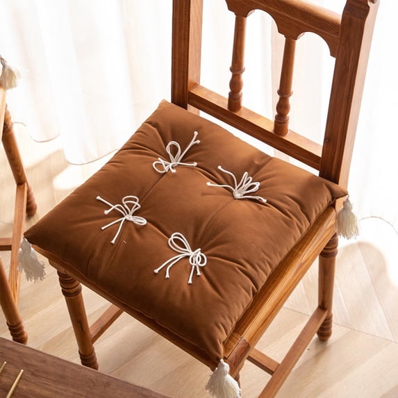 Fwttom Chair Cushions, Super Thicked Chair Pads with Bow Accent & Fringed Decoration, Soft Seat Cushions for Sofa Office Chairs, Home Pillow & Outdoor Camping, 16.92 x 16.92 in