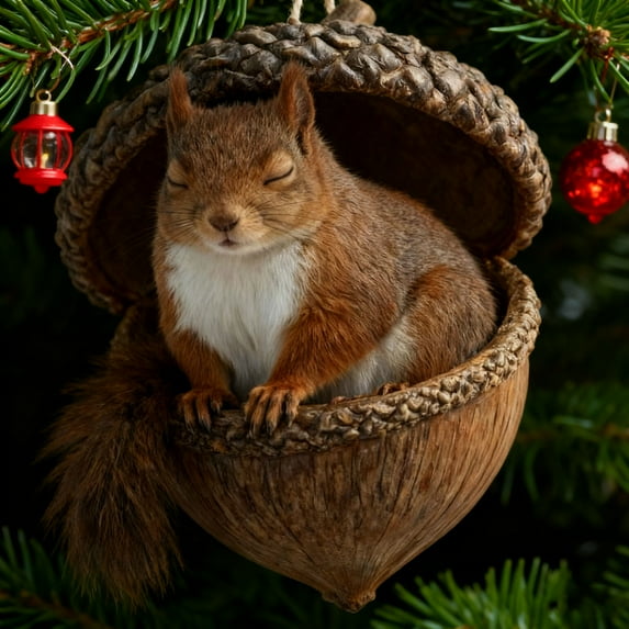 Fwttom Christmas Animal Acorn Ornaments - Adorable Forest Creatures Cozy Rest, 2D Flat Hanging Holiday Vacation Party Christmas Decorations, Lovely Gift for Family Friends