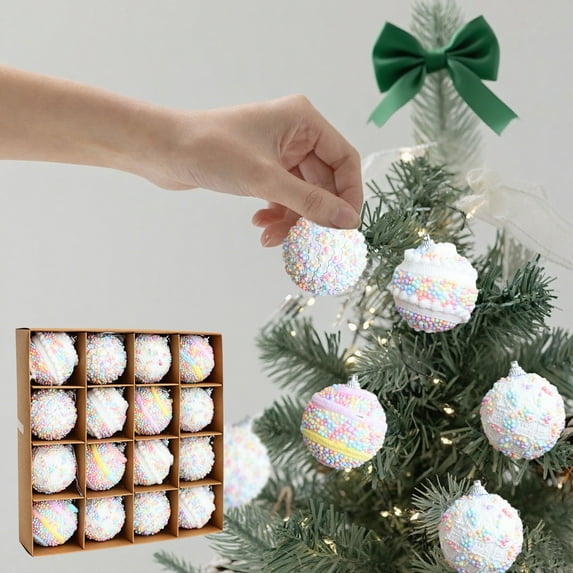 Fwttom Christmas Ball Ornaments Set, 16 pcs Candy Colored Foam Christmas Shatterproof Balls, Christmas Balls for Holiday, Xmas Tree, Party, Home Hanging Decor