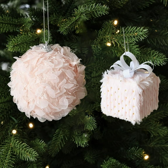 Fwttom Christmas Balls Christmas Tree Decorations, Pink Plushs Foam Christmas Shatterproof Ball, Hanging Christmas Tree Decorations for Home Holiday Party Scene Aarrangement