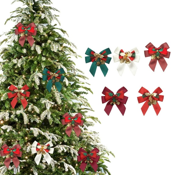 Fwttom Christmas Bells Bow Decor - Hanging Bells Ornaments Holiday Christmas Bows Party Birthday Decorations Bells for Indoor Outdoor Xmas Tree Wreath Garland
