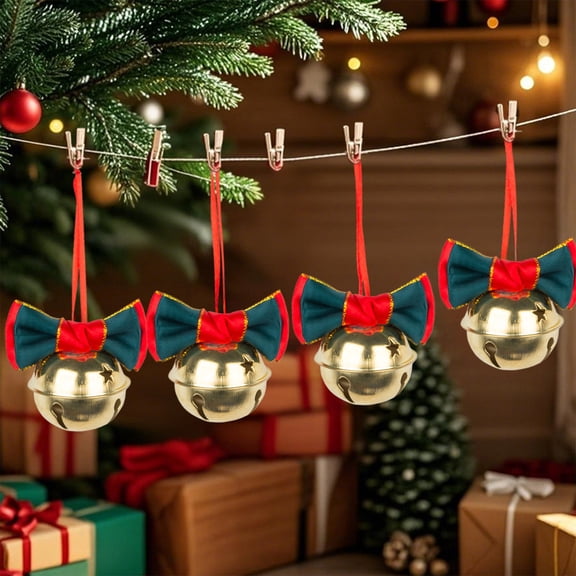 Fwttom Christmas Bells for Decoration, Wrought Iron Bells Christmas Decor with Velvet Bows, Christmas Tree Decorations Bells for Holiday, Party, Wedding & Garland
