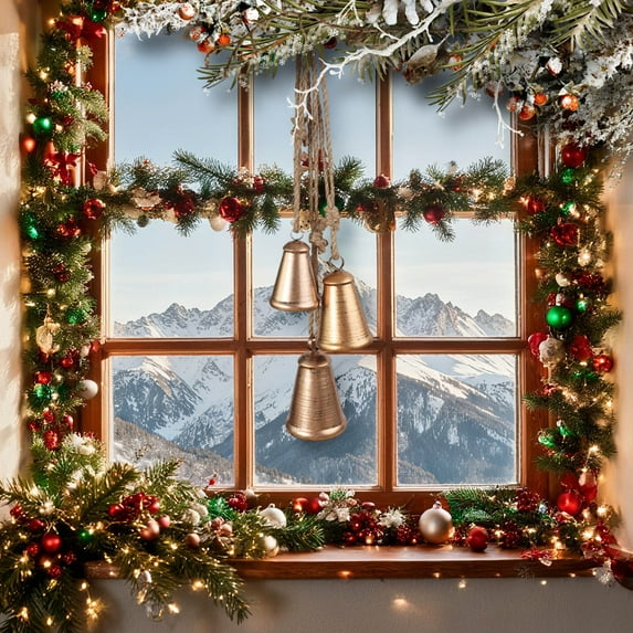 Fwttom Christmas Bells - Vintage Metal Hanging Bells Ornaments Holiday Gold Bells for Christmas Decorations Indoor Outdoor Xmas Tree Wreath Garland