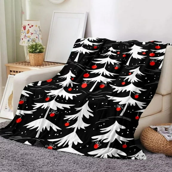 Fwttom Christmas Blanket, Xmas Tree Color Printed Flannel Christmas Throw Blanket for Couch, Casual Christmas Blankets And Throws for Office, Home, Holiday Gifts