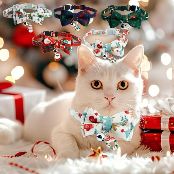 Fwttom Christmas Bow Pet Collar - Xmas Decorative Collar Pet Accessories with Bell, Cat Dog Collar for Puppy Kitten Small-Sized Pets, Christmas Decorations