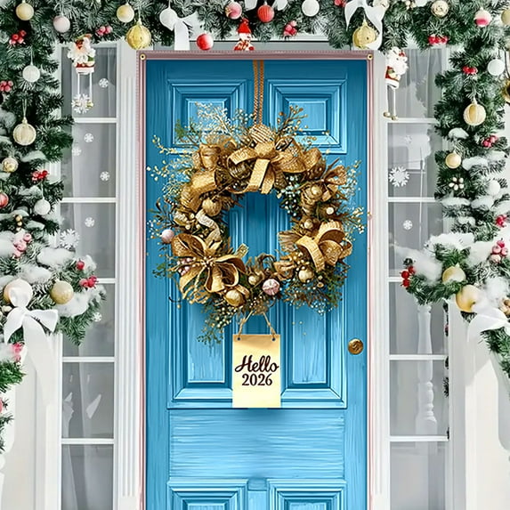Fwttom Christmas Door Cover - Fabric Welcome Door Curtains, Party Holidays Christmas Decoration Door Covers for Front Door, 70.8" x 35.4"