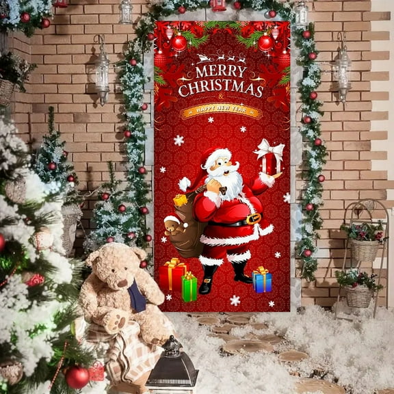 Fwttom Christmas Door Covers, Christmas Door Decorations Entrance Background Christmas Front Door Cover, Christmas Door Covers for Front Door, Holiday & Home Party Decor