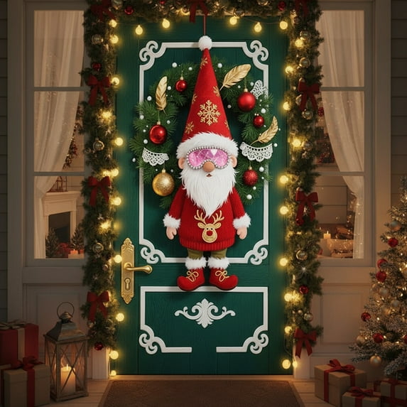 Fwttom Christmas Door Covers for Front Door, 35 x 72 inches Santa Claus Christmas Front Door Cover, Christmas Door Decorations for Holiday & Home Party Decor