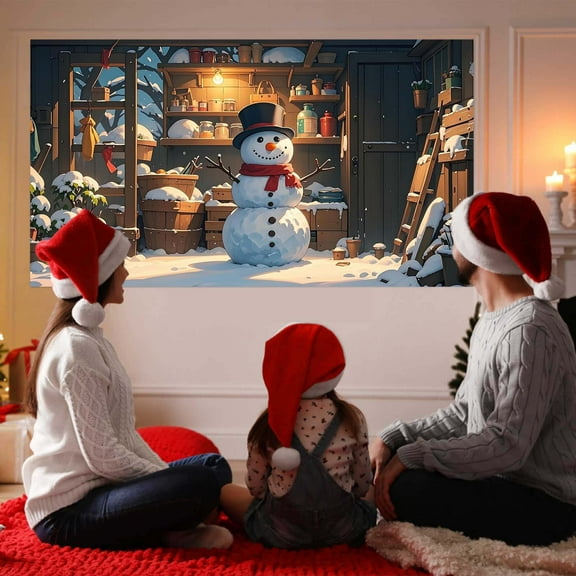 Fwttom Christmas Garage Door Cover Decorations - Heartwarming Scene Winter Snowman Banner Garage Door Decor Outdoor Indoor for Xmas Holiday,