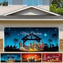 Fwttom Christmas Garage Door Cover Decorations - Merry Christmas Heartwarming Scene Banner Garage Door Decor Outdoor Indoor for Xmas Holiday,