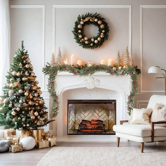 Fwttom Christmas Garland 5.9 ft - Artificial Cedar Garland Thanksgiving Christmas Decor Indoor Outdoor, Bendable Greenery Garland for Decoration Holiday Mantle Xmas Tree