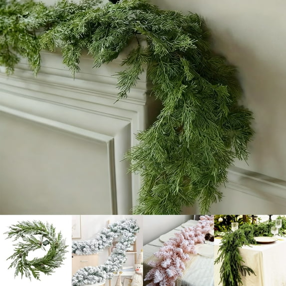 Fwttom Christmas Garland 6.2 ft - Greenery Cedar Garland Simulated Faux Plants, Soft Touch Christmas Decorations Outdoor Indoor for Holiday Thanksgiving Xmas