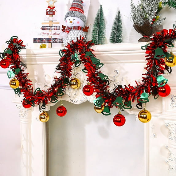 Fwttom Christmas Garlands, Christmas Ornaments Set Pine Garland with Colorful Christmas Balls, Artificial Christmas Garland for Mantle, Door, Staircase, Christmas Tree Ornaments