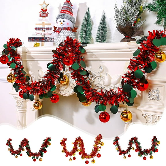 Fwttom Christmas Garlands, Christmas Ornaments Set Pine Garland with Colorful Christmas Balls, Artificial Christmas Garland for Mantle, Door, Staircase, Christmas Tree Ornaments