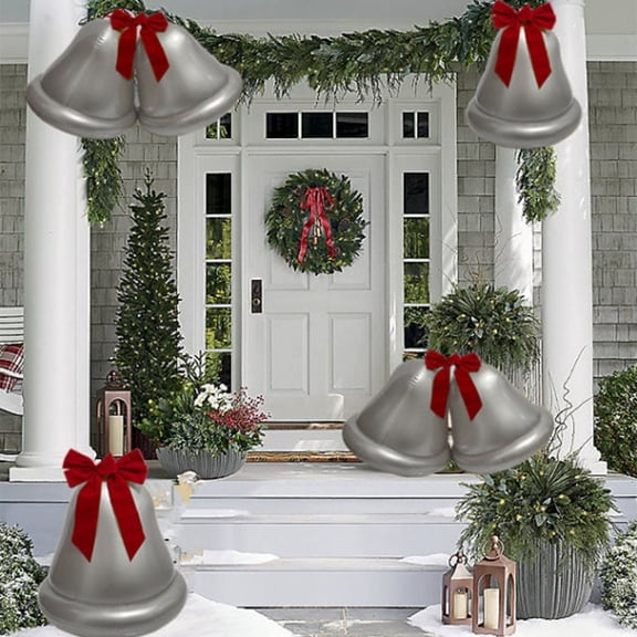 Fwttom Christmas Inflatables, Large Christmas Bells Shape Inflatable Christmas Decorations with Bows, Holiday Blow Up Christmas Decorations Outdoor for Garden, Patio, Yard, Party Decorations