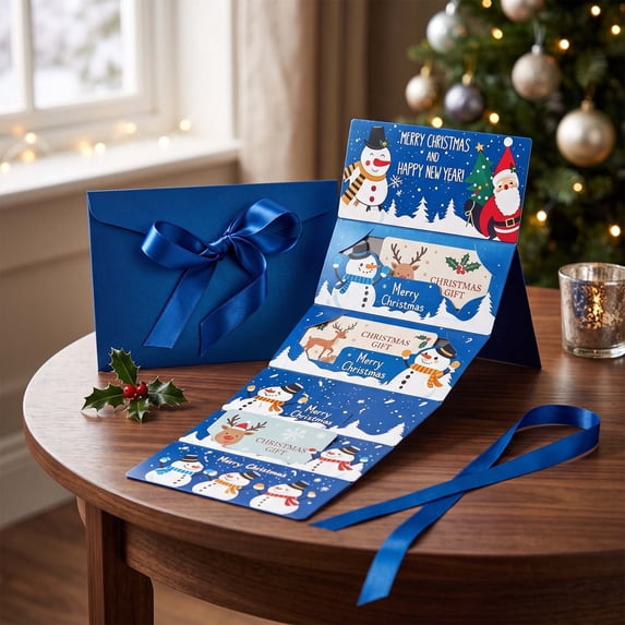 Fwttom Christmas Money Holders for Cash 6 Slots Christmas Cash Holders Exquisite Money Gift Card with Envelopes, Blue