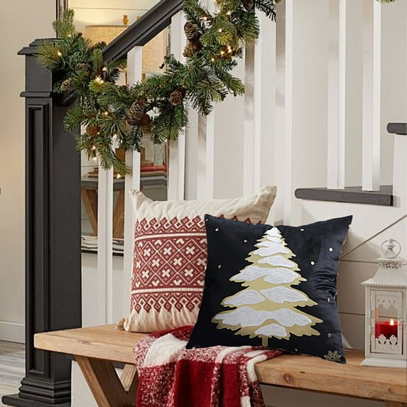 Fwttom Christmas Pillow Covers 18 X 18 Inches, Soft Weave Christmas Throw Pillow Covers with Large Xmas Tree Pattern, Holiday Decorative Christmas Pillow Cases for Sofa, Study, Nap Chair