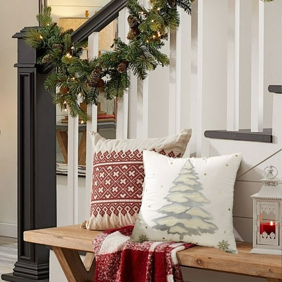 Fwttom Christmas Pillow Covers 18 X 18 Inches, Soft Weave Christmas Throw Pillow Covers with Large Xmas Tree Pattern, Holiday Decorative Christmas Pillow Cases for Sofa, Study, Nap Chair