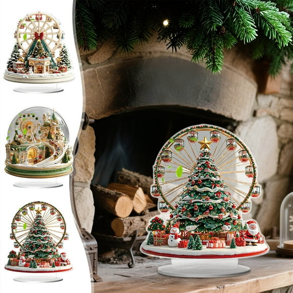 Fwttom Christmas Table Decorations, Xmas Tree Shape Christmas Party Decorations 2D Acrylic Ornaments, Christmas Decorations for Home, Holiday Gifts