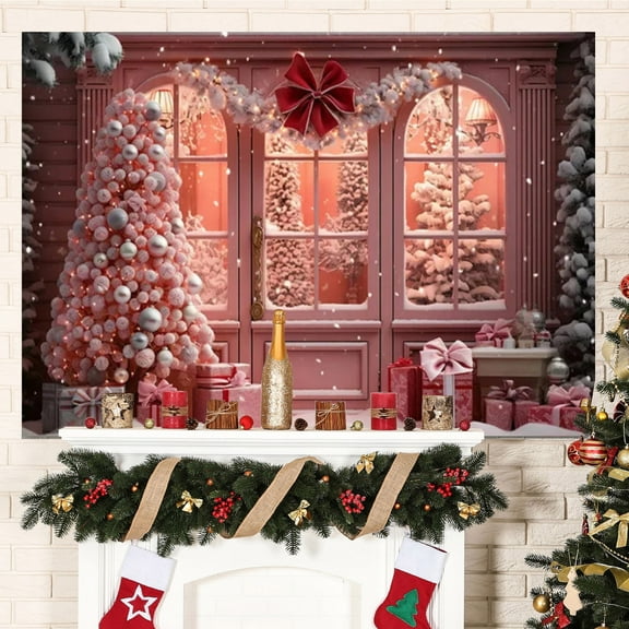 Fwttom Christmas Tapestry Wall Hanging - Aesthetic Pink Snow Scene Xmas Decorations Wall Tapestry for Bedroom, Living Room, Dorm, Cute Bedroom Decor, 47" x 39", S