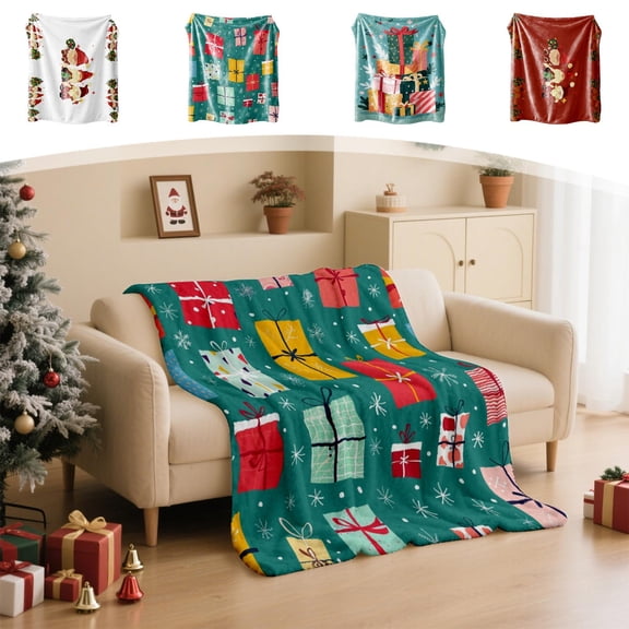 Fwttom Christmas Throw Blanket for Couch - Christmas Themed Sofa Blanket Nap Cover Christmas Decorations Indoor, 51 x 39 inch
