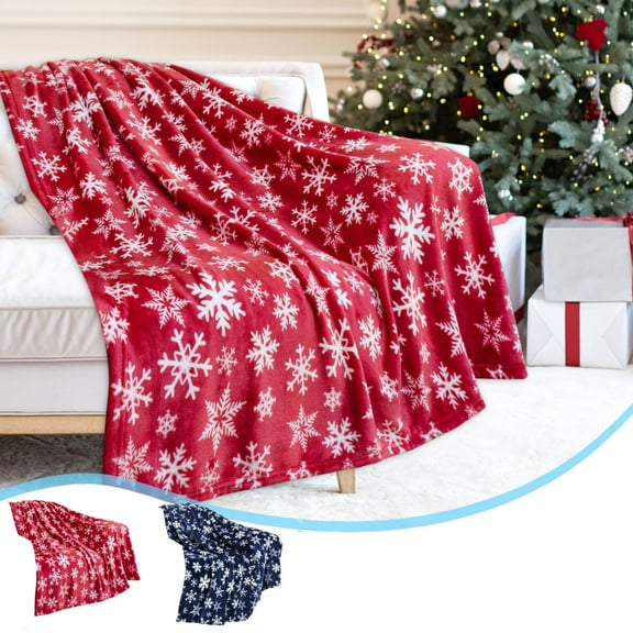 Fwttom Christmas Throw Blanket for Couch, Red Snowflake Christmas Blanket Red Print Soft Warm Nap Blanket Suitable For Sofa Bed Camping Festival