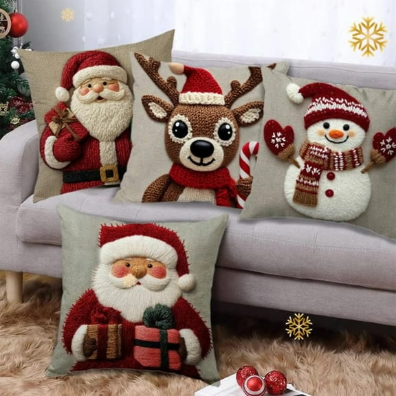 Fwttom Christmas Throw Pillow Covers 18 x 18 - Festive Decorative Sofa Throw Pillow Covers Cushion Case Home Holiday Decor