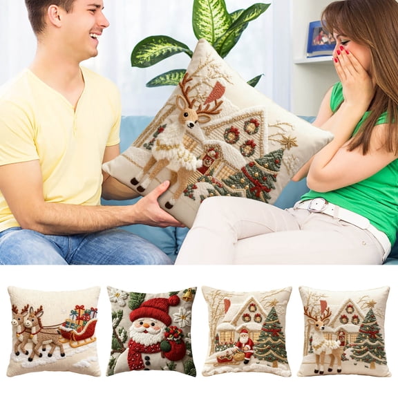 Fwttom Christmas Throw Pillow Covers - Festive Decorative Sofa Throw Pillow Covers Cushion Case Home Holiday Decor, 15.7 x 15.7 inch