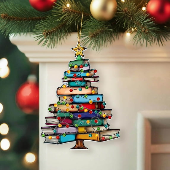 Fwttom Christmas Tree Decorations, Holiday Book Tree Shaped Christmas Tree Ornaments, Colorful Design Hanging Christmas Decorations for Wall, Door, Christmas Party Decorations