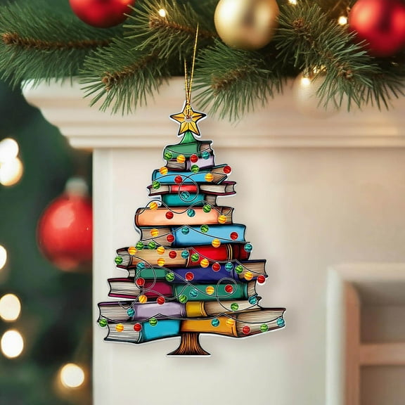 Fwttom Christmas Tree Decorations, Holiday Book Tree Shaped Christmas Tree Ornaments, Colorful Design Hanging Christmas Decorations for Wall, Door, Christmas Party Decorations