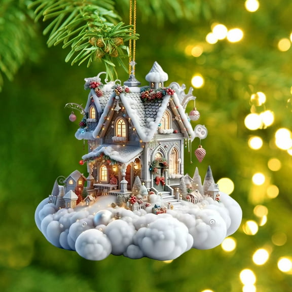 Fwttom Christmas Tree Ornaments - Detailed Acrylic Cottage Xmas Decor, Hanging Tree Decorations for Festive Home Decorating