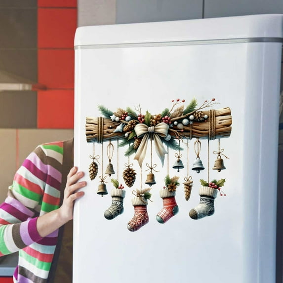 Fwttom Christmas Window Clings, Christmas Window Stickers Christmas Stocking Bells Refrigerator Stickers Pvc Wall Stickers Toilet Stickers Pvc Decals