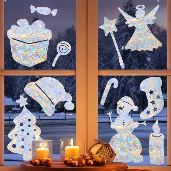 Fwttom Christmas Window Clings, Large Size Christmas Windows Decorations, Double-Sided Window Clings With Snowman Christmas Decor for Holiday, Party, Home Glass